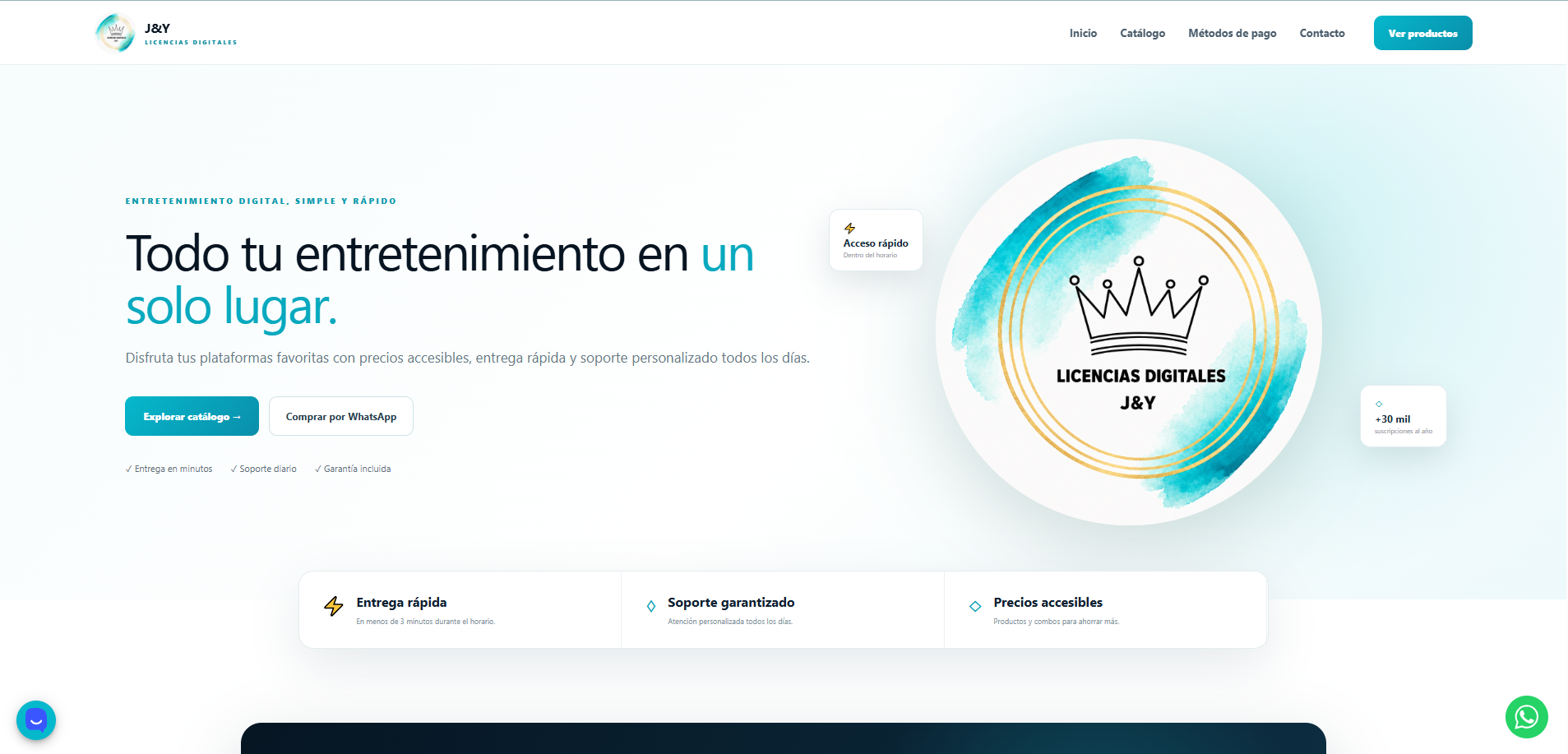 Vista previa de la página Licencias Digitales J&Y